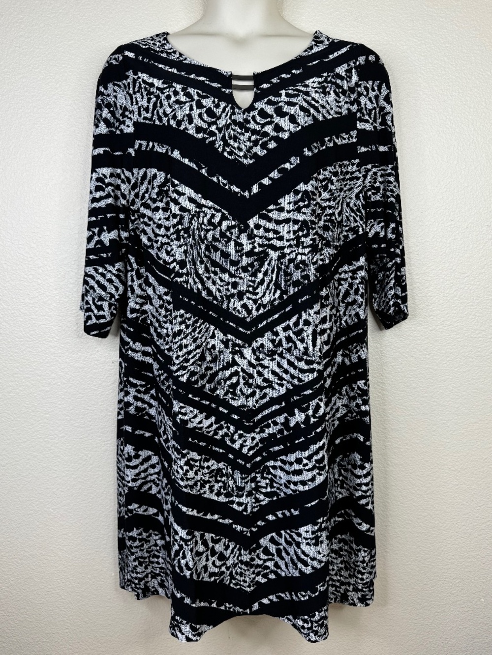 Catherines Dress Womens 1X 18/20W Black White Animal Print A-Line Metal Bar